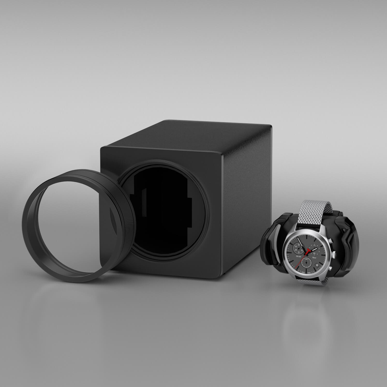 Single Watch Winder Stackable Vegan Leather Quiet Mabuchi Motors for Travel - Midnight Black