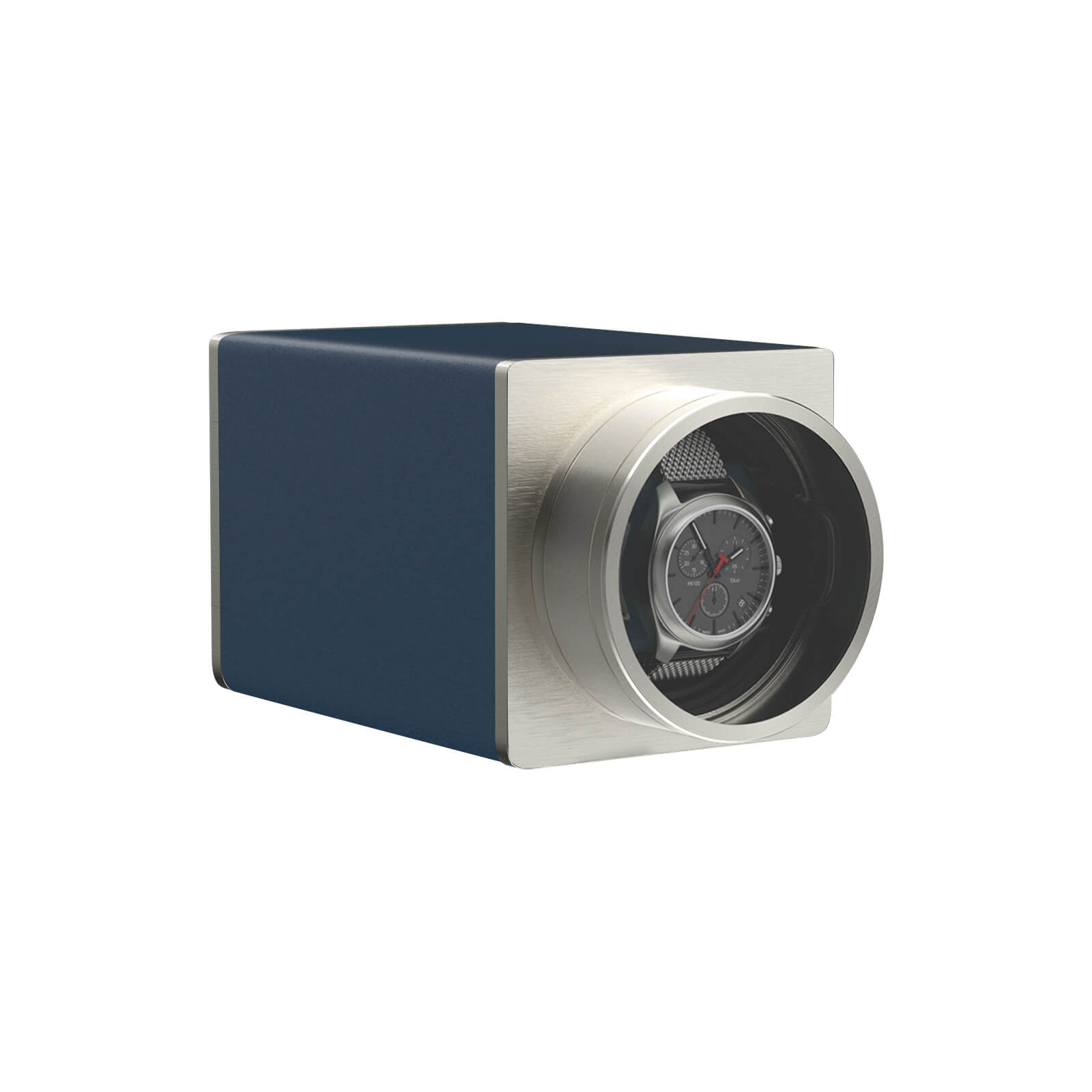 Single Watch Winder Stackable Vegan Leather Quiet Mabuchi Motors for Travel - Indigo Blue