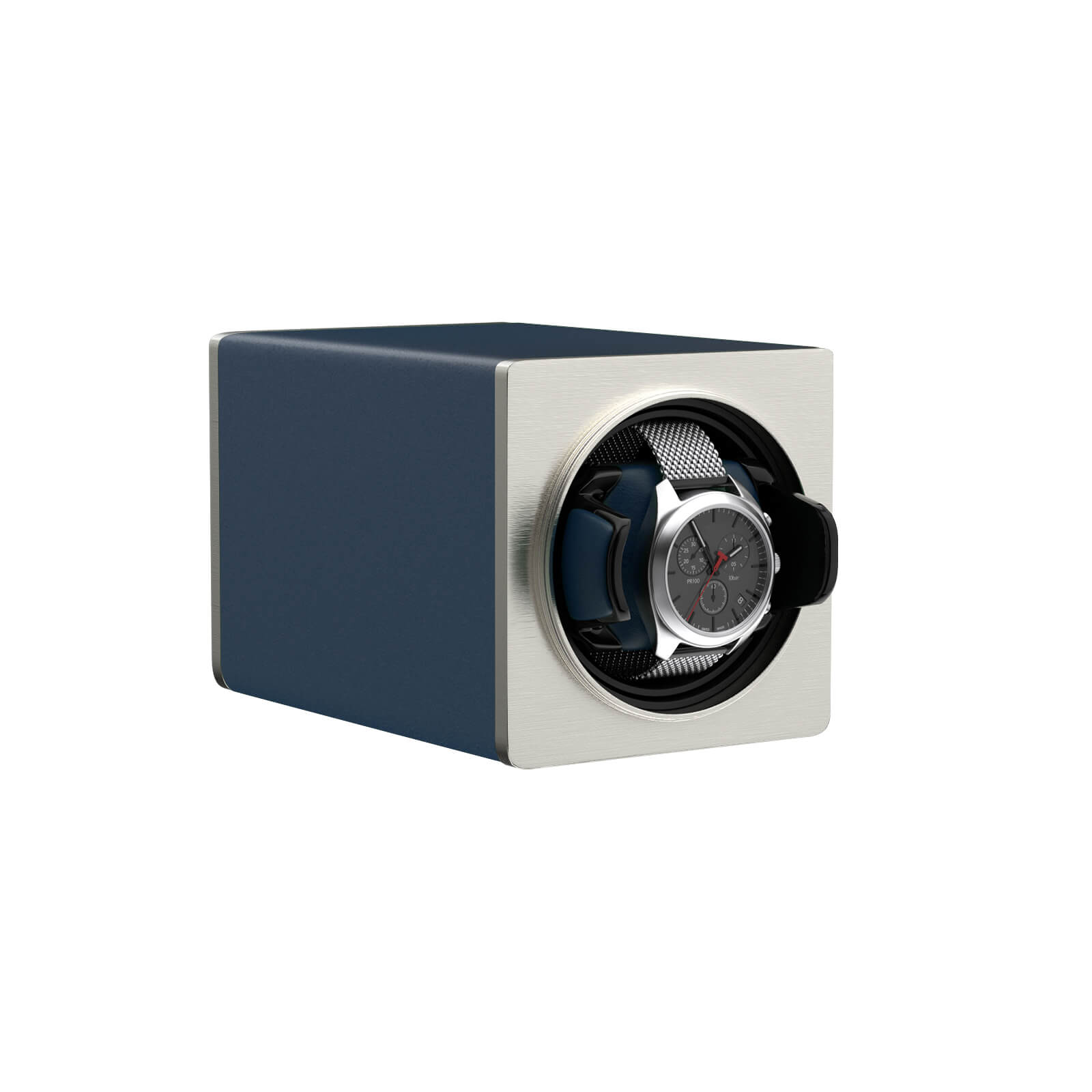 Single Watch Winder Stackable Vegan Leather Quiet Mabuchi Motors for Travel - Indigo Blue