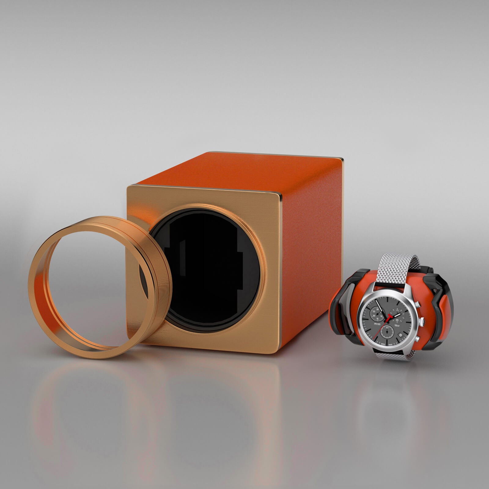 Travel Single Watch Winder Stackable Vegan Leather with Quiet