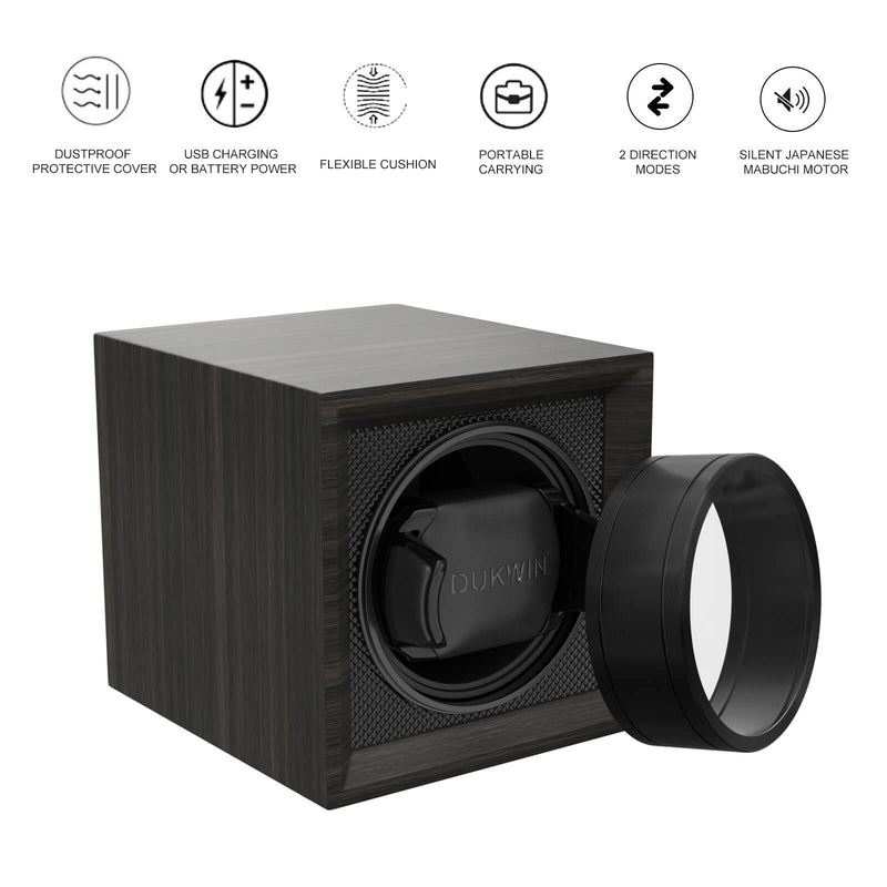 Single Watch Winder for Automatic Watches - Dark Wood Grain