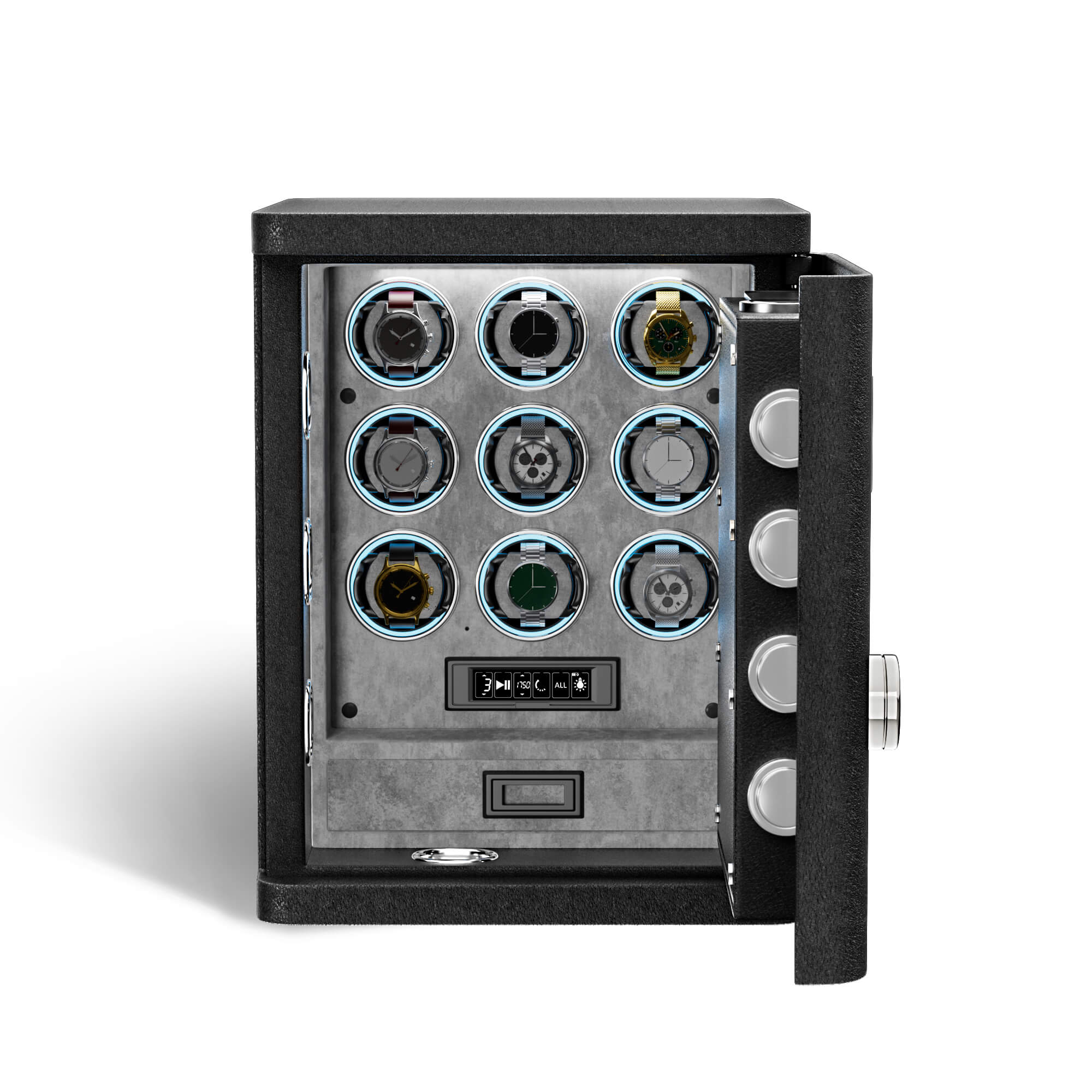 Heavy-Duty 9 Watch Safe – Full-Steel with Digital Keypad Lock & Fingerprint Access & Integrated Storage Drawer