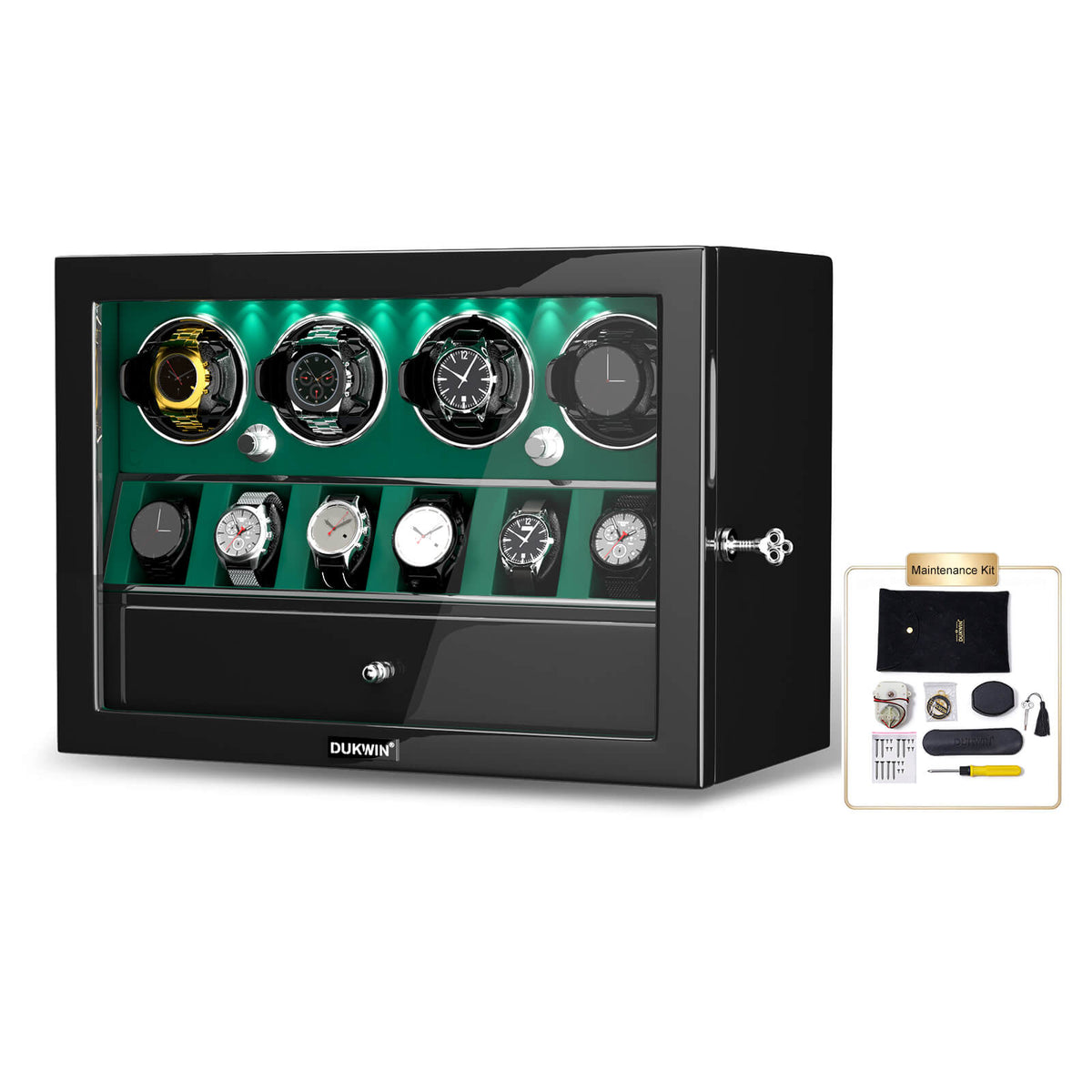 4 caricaorologi per orologi automatici con display organizer per 6 orologi - verde