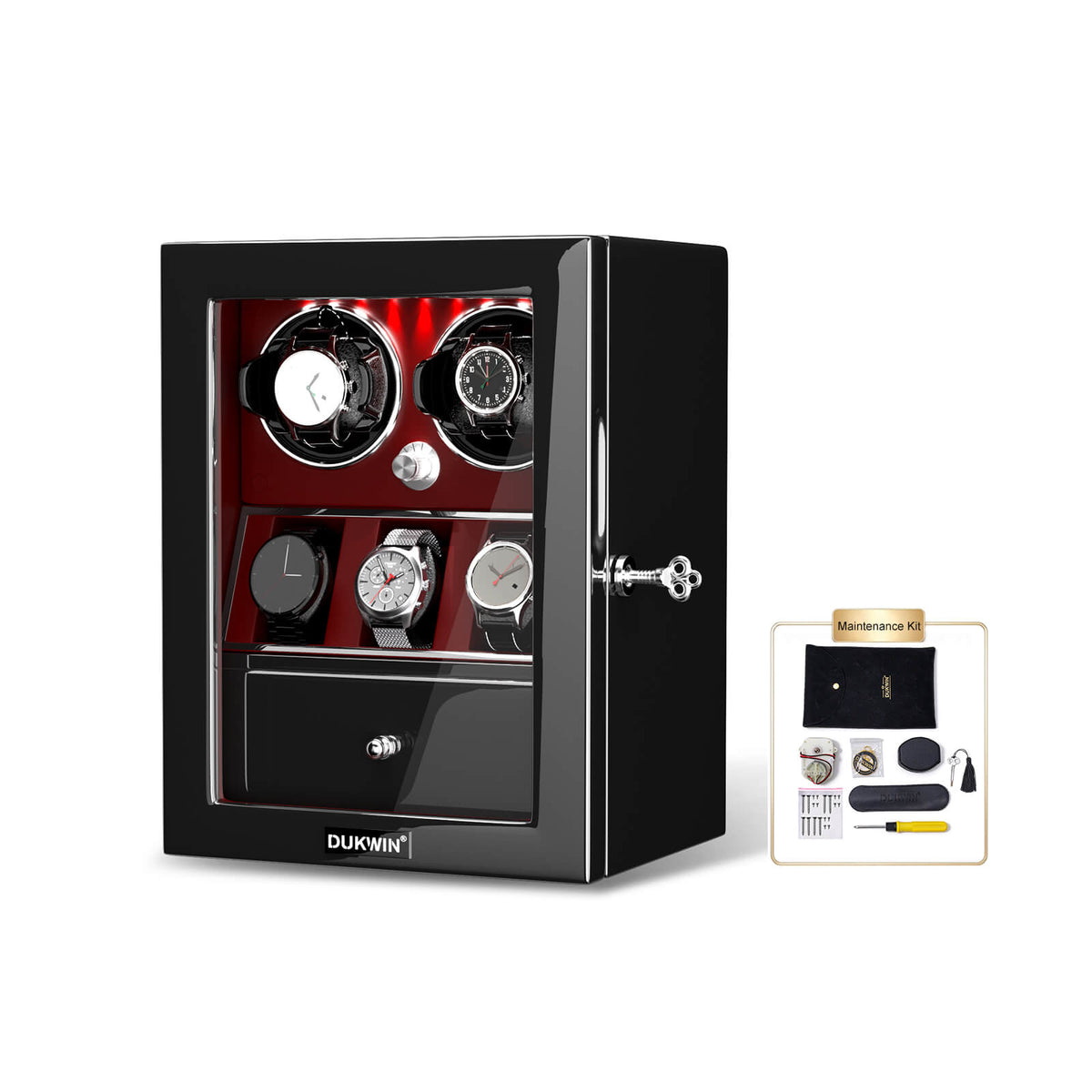 2 remontoirs de montres pour montres automatiques avec 3 rangements organisateur de montres - Rouge