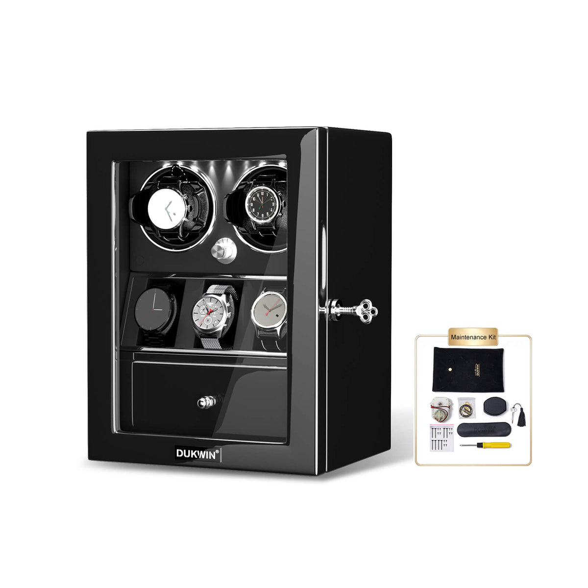 Classic 2 Watch Winders with 3 Watches Display Organizer - Black