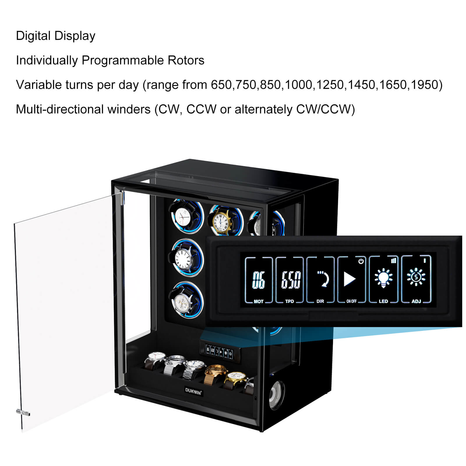 Premium 9 Watch Winder with Fingerprint Lock & Extra Storage