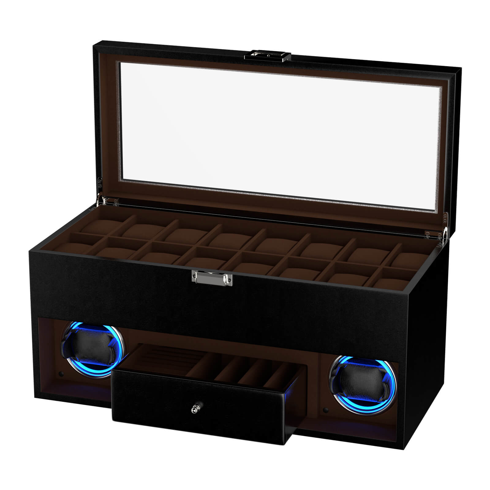 Luxury Radio-Style Watch Winder with LED Light 16-Slot Storage