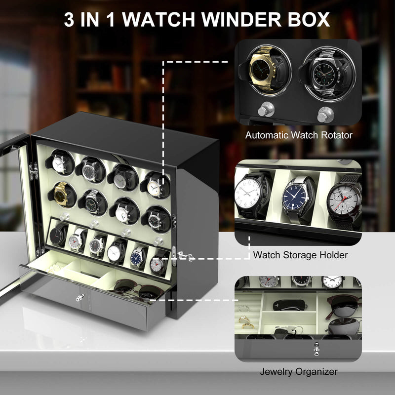 Compact 8 Watch Winders with 6 Watches Large Storage Space Quiet Mabuchi Motor - Off-white