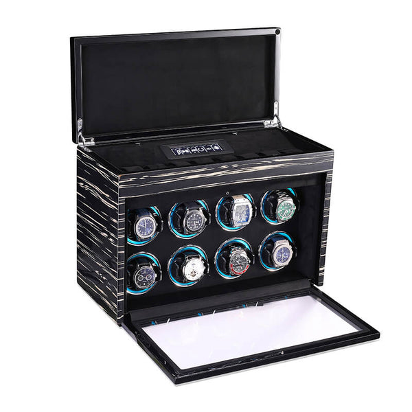 4 Watch Winder with 5 Watch Storage Space, LCD Display, Touch Control and  Interior Backlight