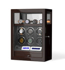 6 Watch Winders with 4 Watch Holder Organizer Display Case with Key -Brown Oak