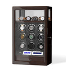 9 Watch Winders with 4 Watch Holders LCD Remote Control with Key - Brown Oak