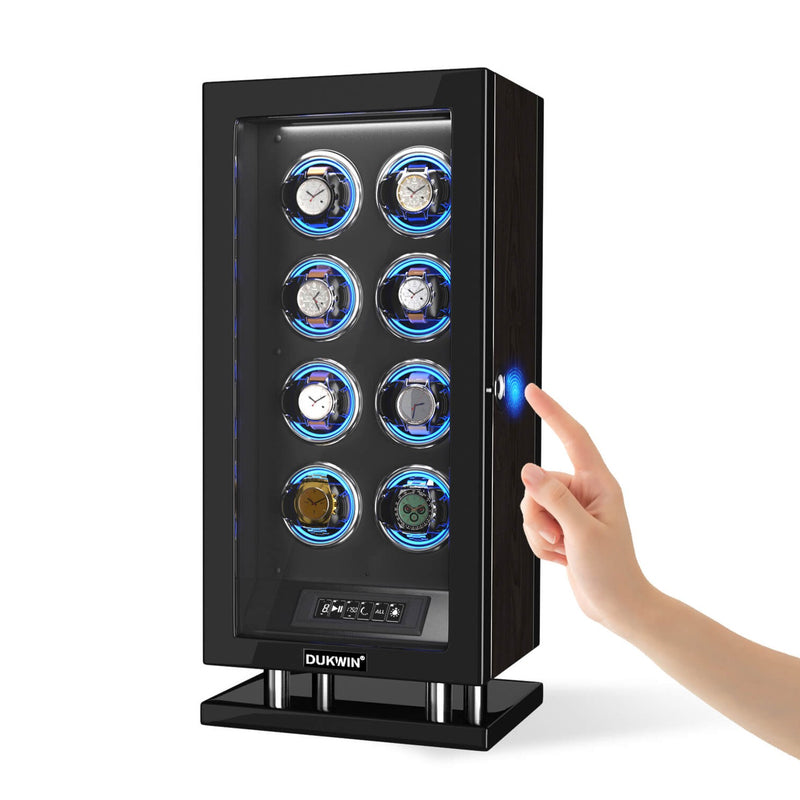 8 Watch Winder with Upgraded Fingerprint Entry RGB Light LCD Remote Control Mabuchi Motors