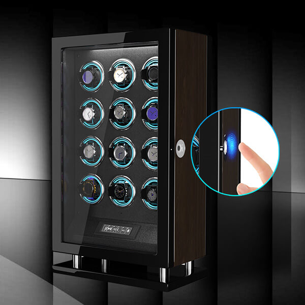 Sonderedition – 12 Uhrenbeweger mit Fingerabdruck-Entriegelung, RGB-Licht, LCD-Touchscreen, große Uhrenbox mit Fernbedienung